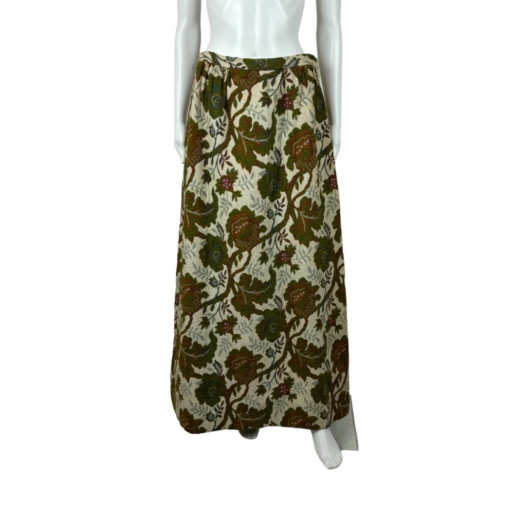Vintage 70s Tapestry Skirt Women's Medium Floral Carpet Bagger Maxi Boho Nelly D
